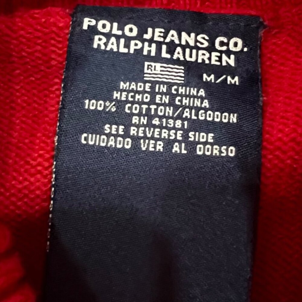 Polo Jeans Co. Ralph Lauren Red Turtleneck Sweater M 100% Cotton Embroidered Log - Picture 5 of 5